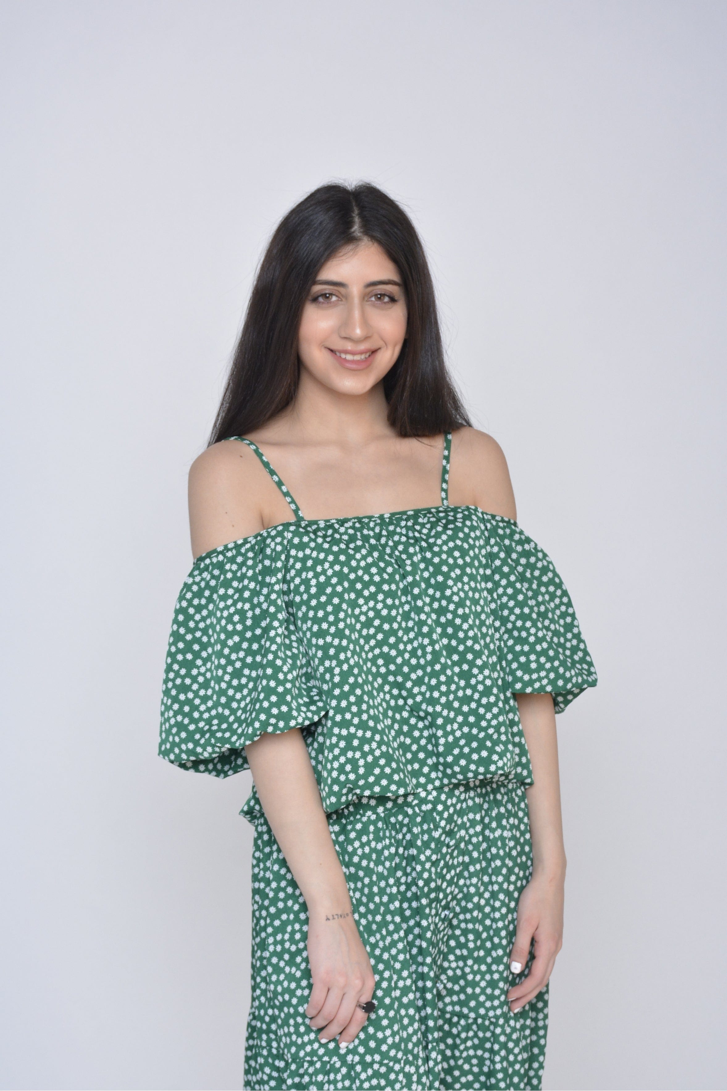 ميكا بلوزة منقطة أوف شولدر حمالات بأكمام منفوخة نسائي