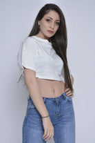 ميكا بلوزة قطن سادة نص بطن كم قصير