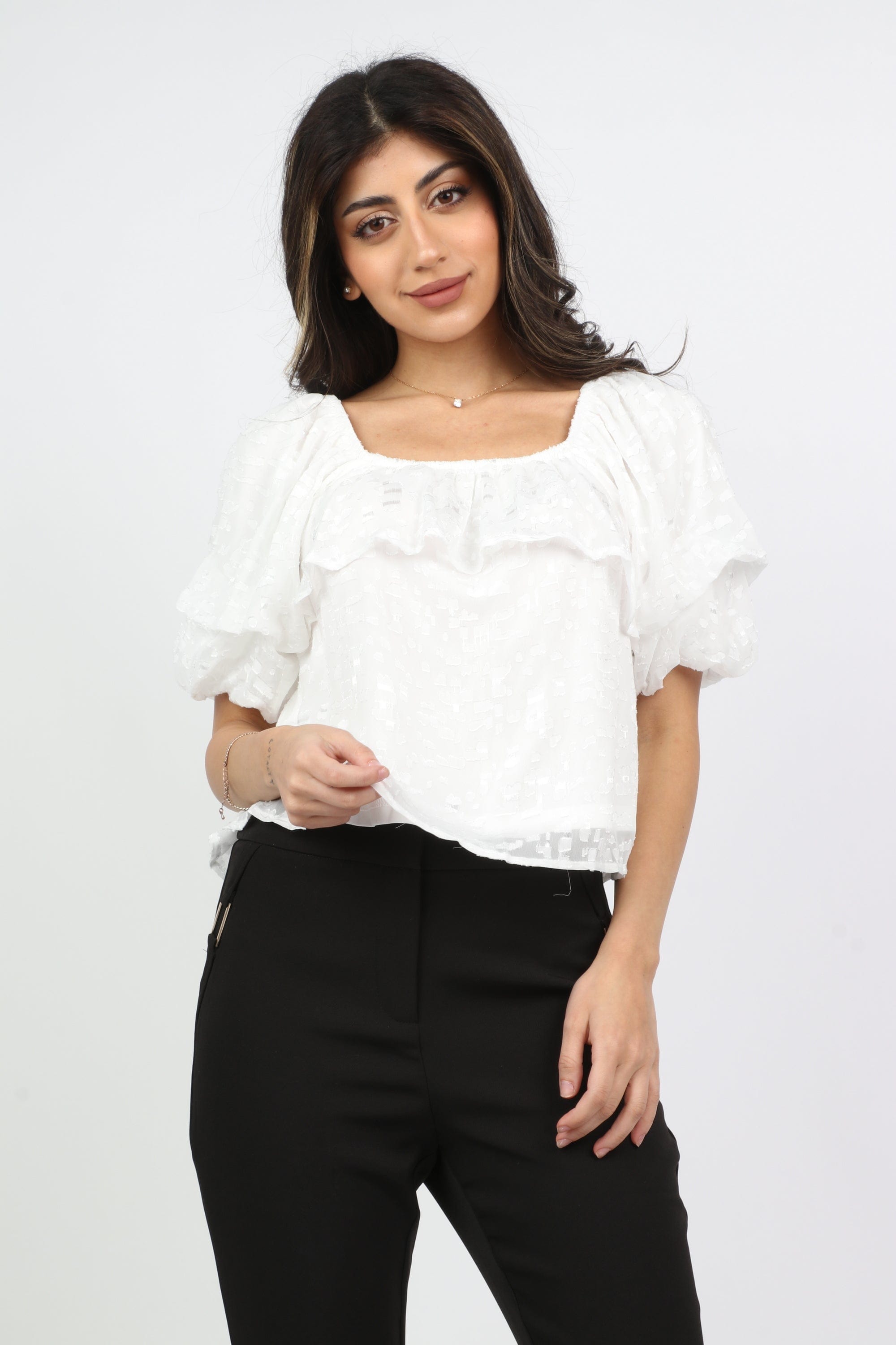 ميكا بلوزة رسمية شيفون نص كم بف نسائي