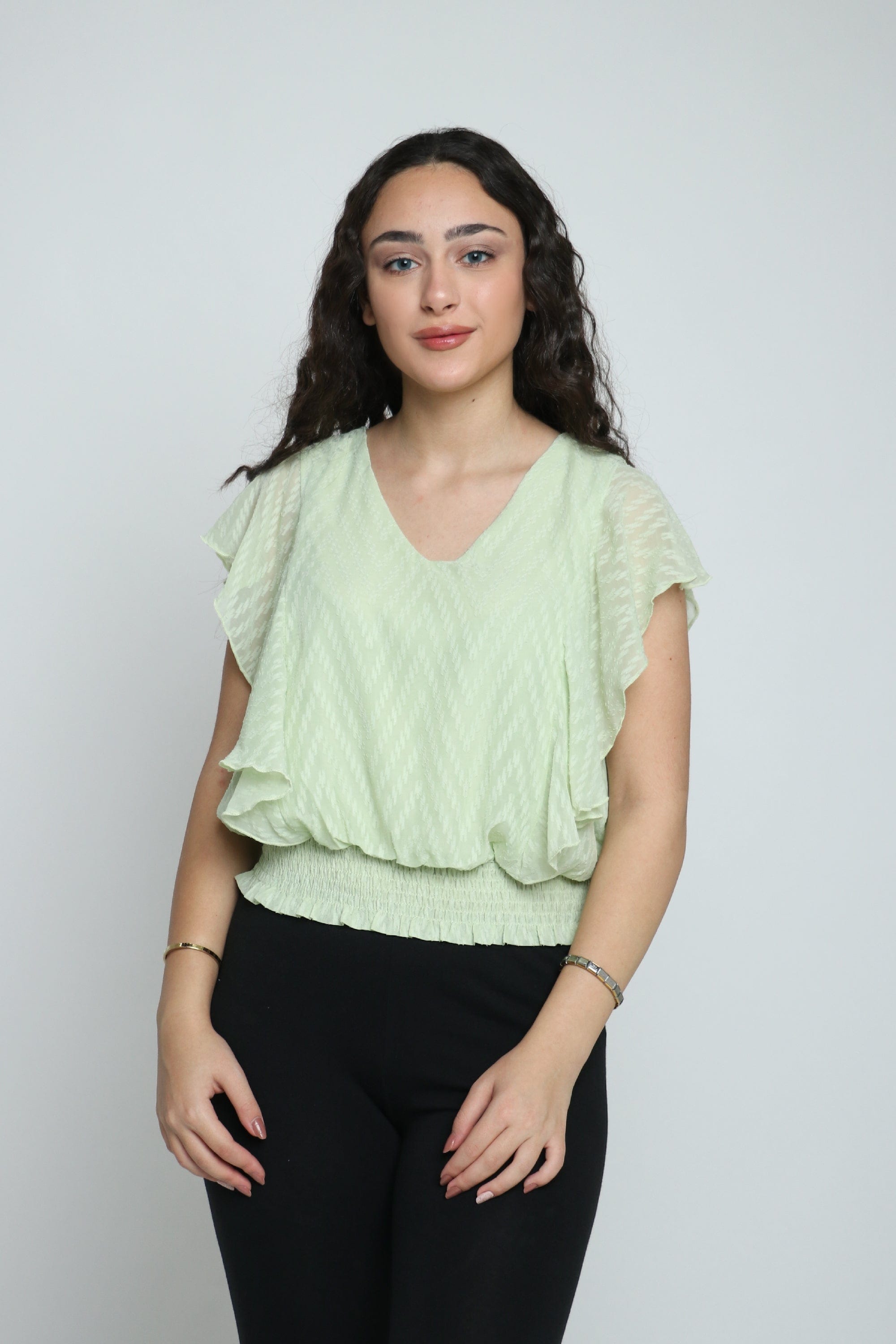 ميكا بلوزة بأستيك وبأكمام قصيرة طبقات نسائي