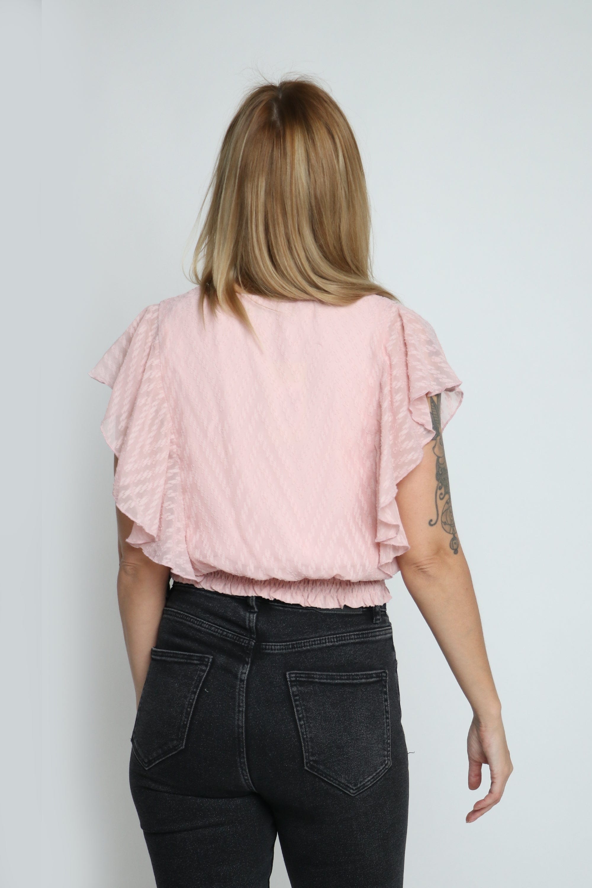 ميكا بلوزة بأستيك وبأكمام قصيرة طبقات نسائي