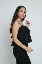 ميكا بلوزة بدون أكمام دانتيل طبقات بحمالات رفيعة