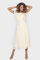 ميكا فستان ميدي بدون أكمام فراشة طبقتين