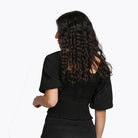 ميكا بلوزة نص بطن بأزرار أمامية ناعمة نص كم بف نسائي