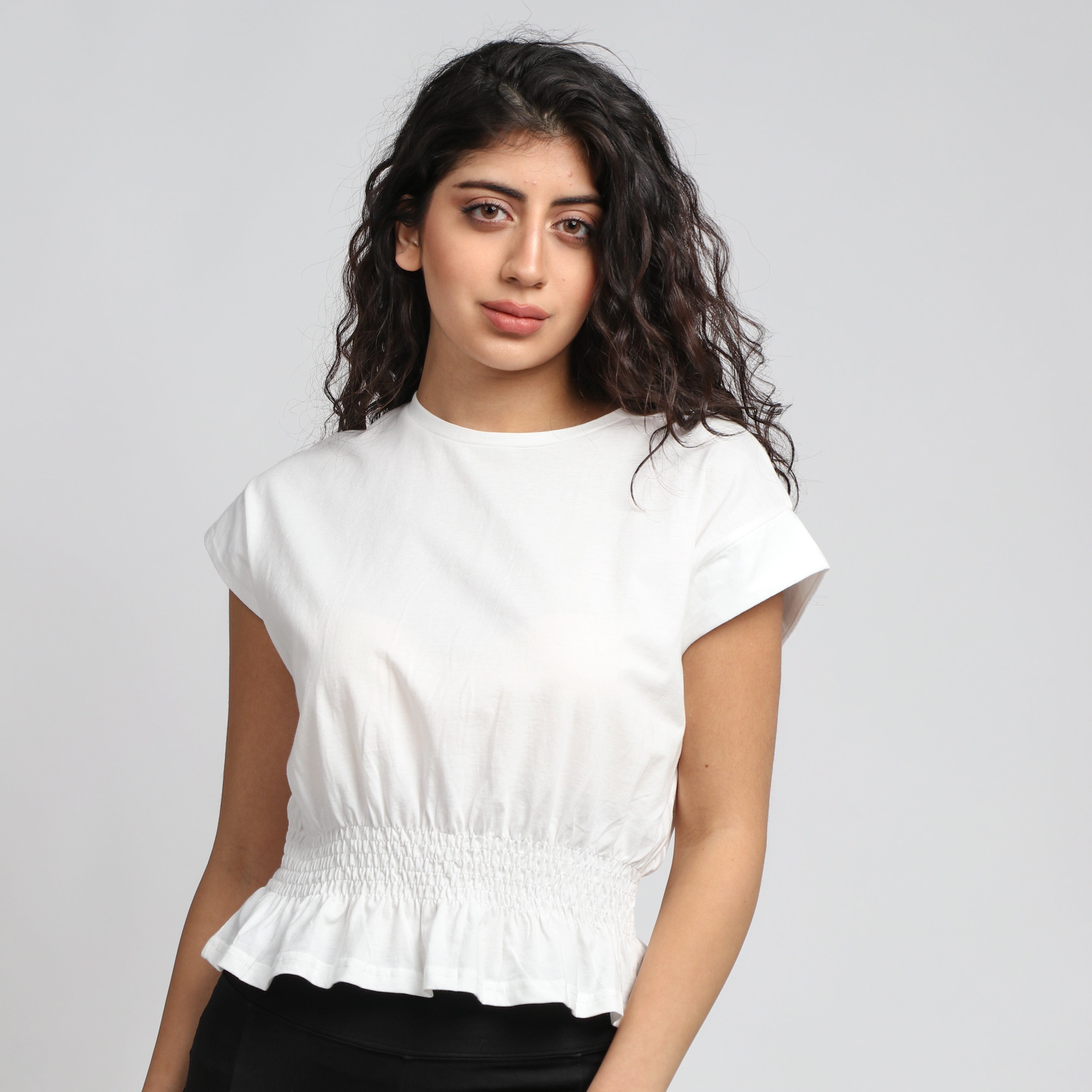 ميكا بلوزة بدون أكمام قطن بخصر مطاطي