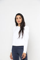 ميكا بلوزة سادة بكتف مرتفع بأكمام طويلة