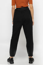 ميكا بنطلون طويل خصر مرتفع سادة بأساور أسود