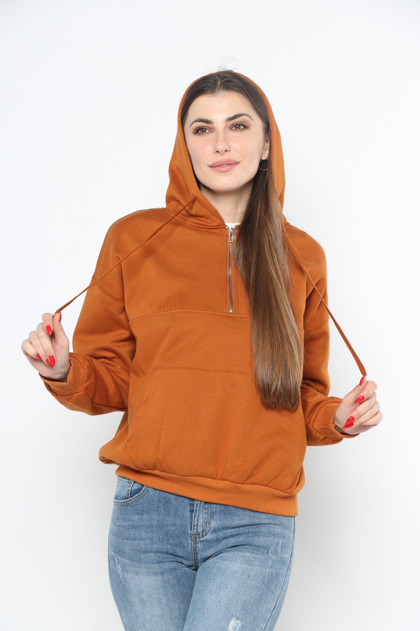 ميكا بلوزة بسحاب من أعلى وجيوب بقبعة ورباط بأكمام طويلة