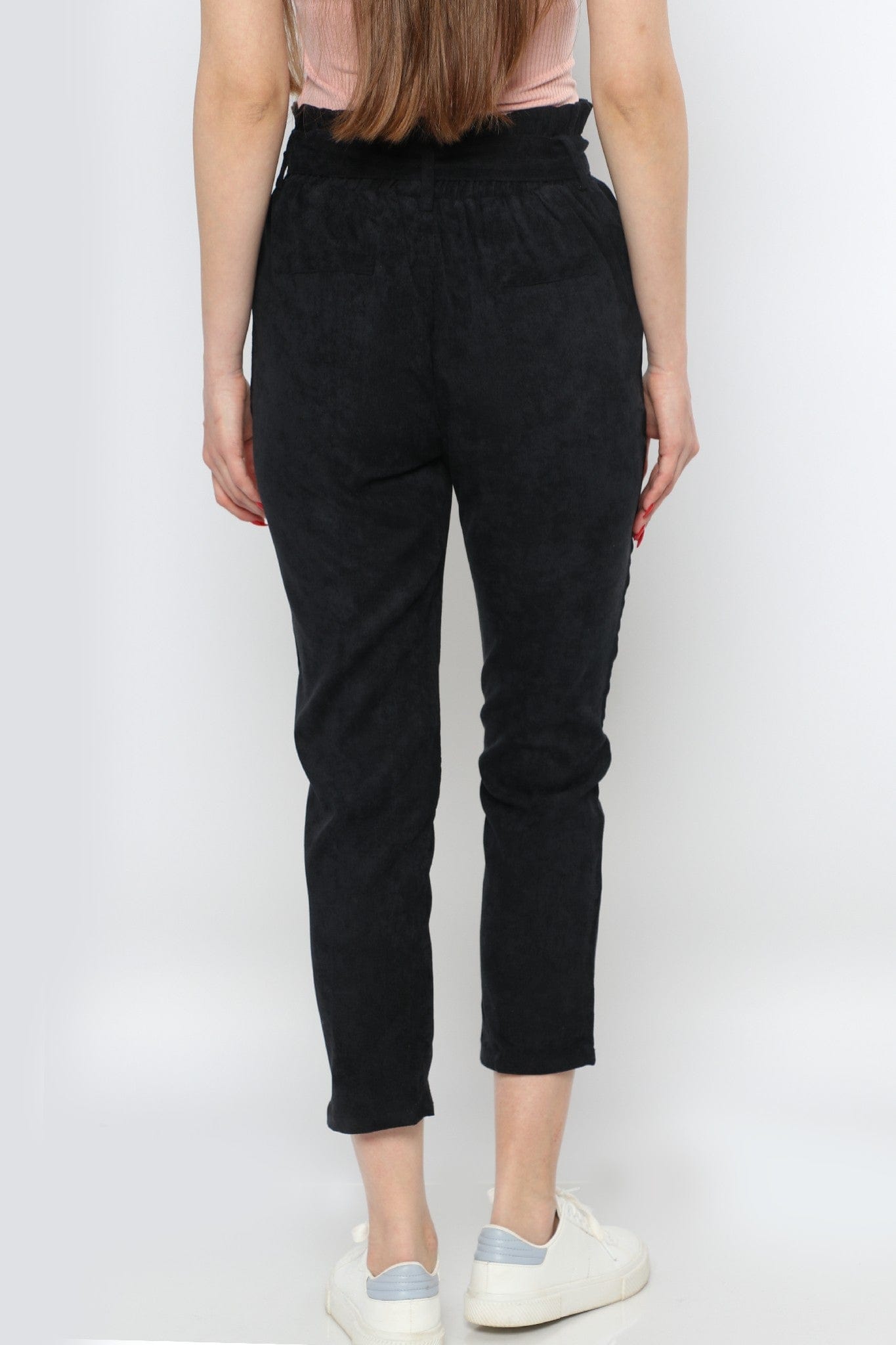 ميكا بنطلون طويل سادة بخصر مرتفع برباط عريض