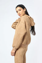 ميكا بلوزة سادة برباط وقبعة بأكمام طويلة