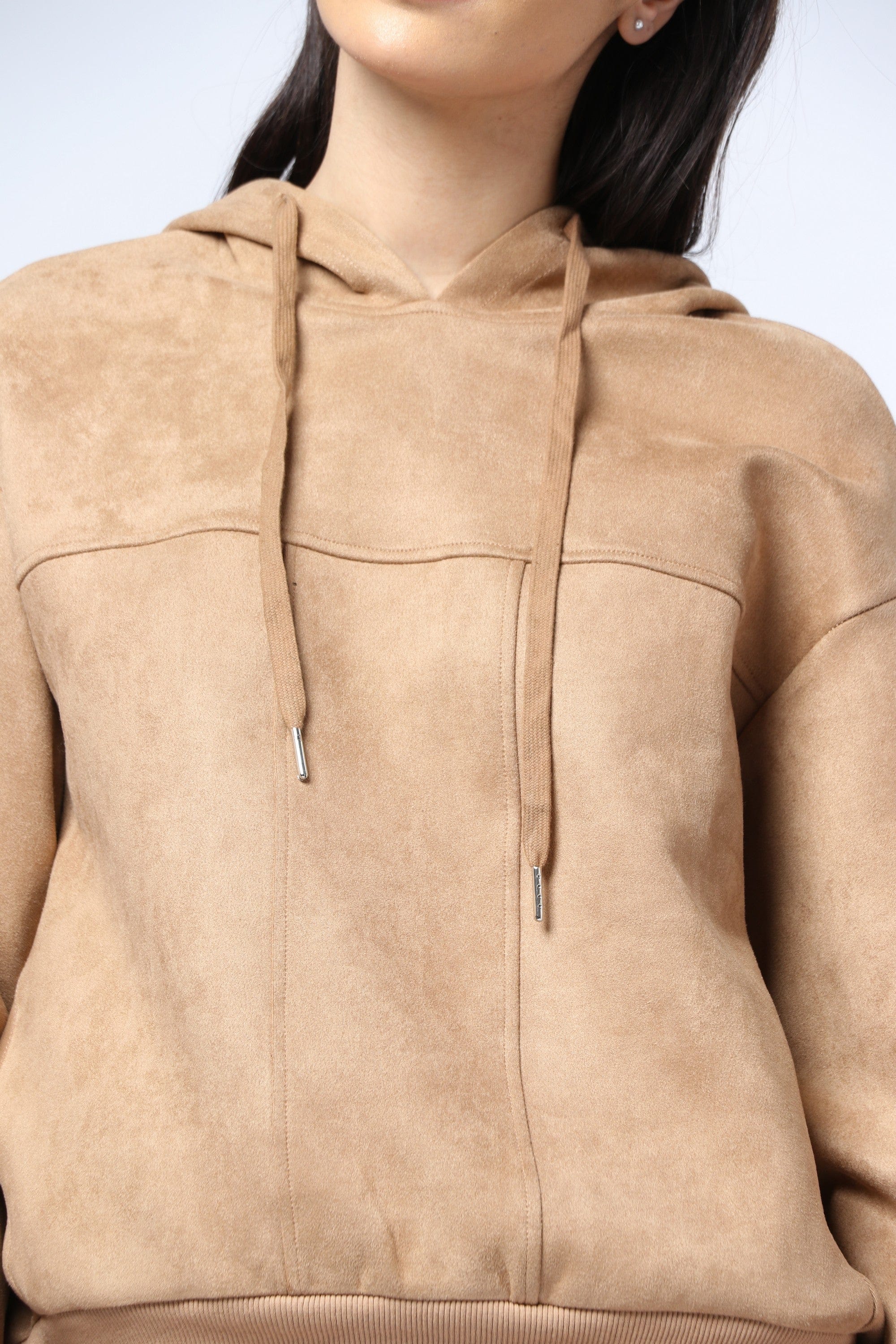 ميكا بلوزة سادة برباط وقبعة بأكمام طويلة