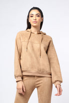 ميكا بلوزة سادة برباط وقبعة بأكمام طويلة