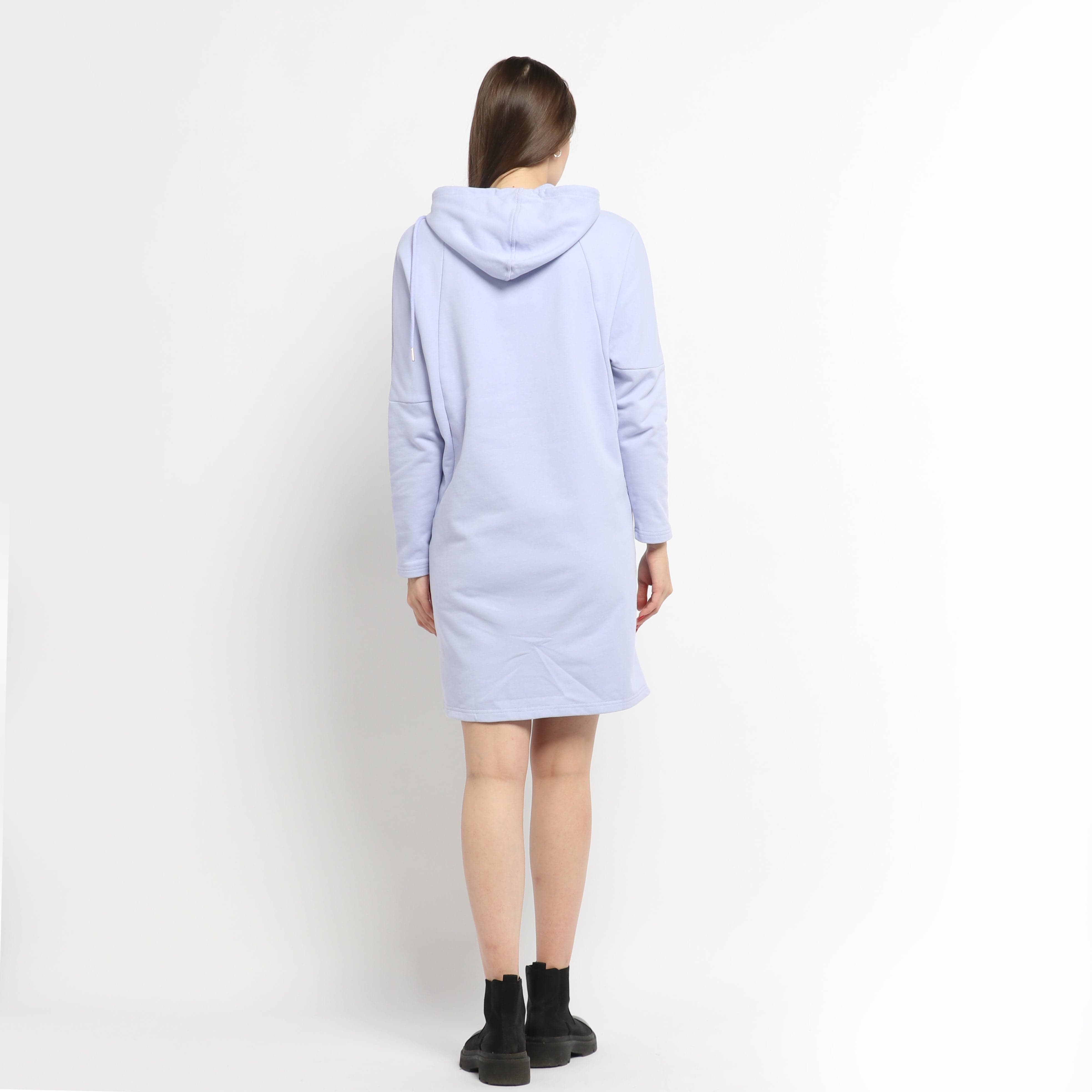 ميكا فستان قصير بطبعة على الصدر بأكمام طويلة وجيوب جانبية