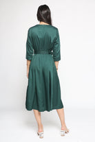 ميكا فستان ميدي سهرة بوليستر بحزام خصر كم قصير