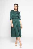 ميكا فستان ميدي سهرة بوليستر بحزام خصر كم قصير