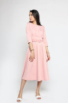 ميكا فستان ميدي سهرة بوليستر بحزام خصر كم قصير