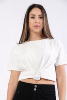 ميكا بلوزة بأكمام قصيرة اوفر سايز بطبعة على الصدر