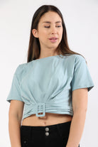 ميكا بلوزة بأكمام قصيرة اوفر سايز بطبعة على الصدر