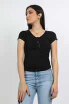 ميكا بلوزة قطنية بأزرار أمامية على الصدر كم قصير نسائي