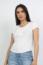 ميكا بلوزة قطنية بأزرار أمامية على الصدر كم قصير نسائي