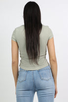 ميكا بلوزة قطنية بأزرار أمامية على الصدر كم قصير نسائي