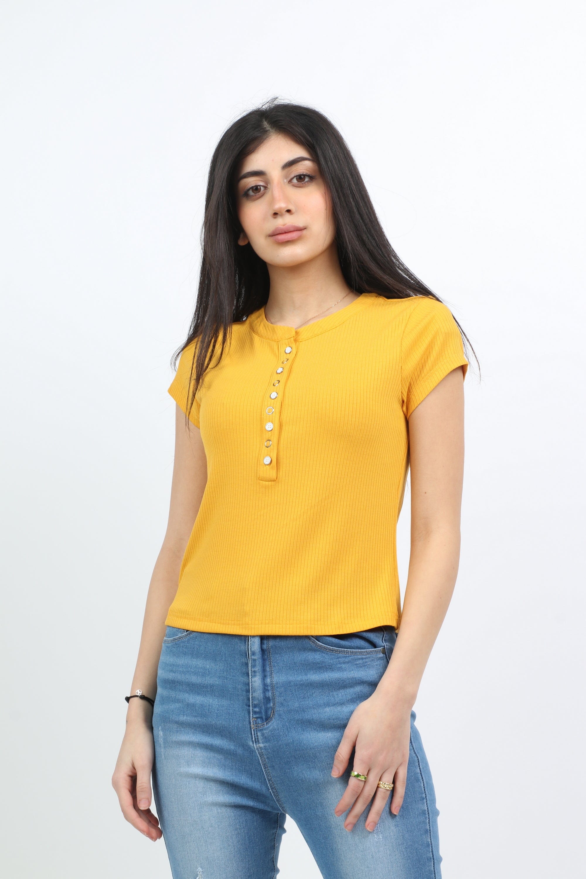 ميكا بلوزة قطن بأكمام قصيرة وأزرار أمامية نسائية