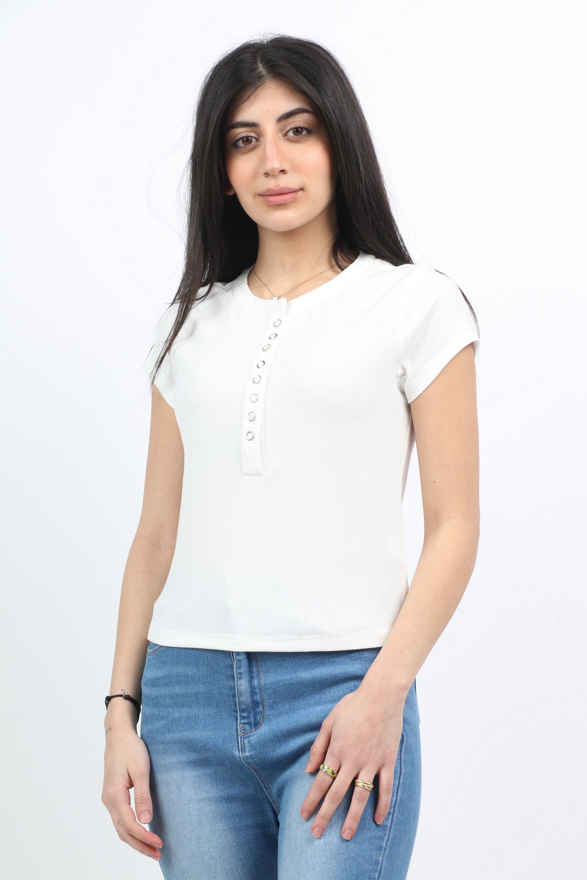 ميكا بلوزة قطن بأكمام قصيرة وأزرار أمامية نسائية