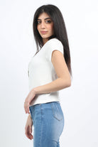 ميكا بلوزة قطن بأكمام قصيرة وأزرار أمامية نسائية