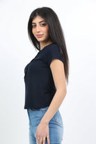 ميكا بلوزة قطن بأكمام قصيرة وأزرار أمامية نسائية