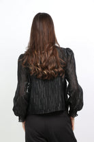 ميكا بلوزة سهرة بزرار وفتحة صدر وكم طويل نسائي