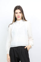 ميكا بلوزة سهرة بزرار وفتحة صدر وكم طويل نسائي