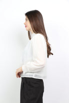 ميكا بلوزة سهرة بزرار وفتحة صدر وكم طويل نسائي