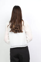 ميكا بلوزة سهرة بزرار وفتحة صدر وكم طويل نسائي