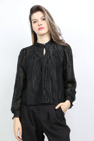 ميكا بلوزة سهرة بزرار وفتحة صدر وكم طويل نسائي