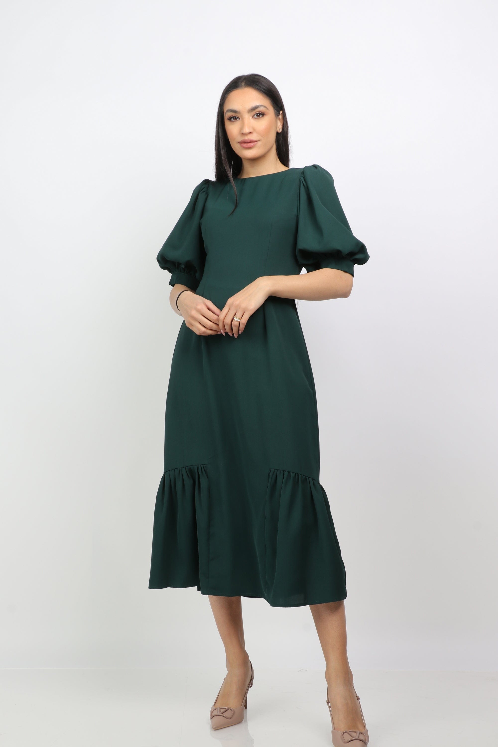 ميكا فستان ميدي سادة مخصر ميدي نص كم بف نسائي