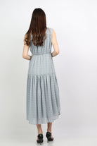 ميكا فستان ميدي منقوش بحزام خصر بدون كم