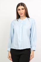 ميكا بلوزة مكشكشة من الصدر أزرار أمامية كم طويل نسائي