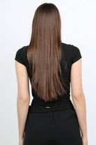 ميكا بلوزة ياقة مريعة بأزرار أمامية كم قصير نسائي