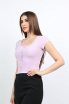 ميكا بلوزة ياقة مريعة بأزرار أمامية كم قصير نسائي