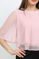 ميكا بلوزة واسعة بأكتاف عريضة كم طويلة بليسيه نسائي