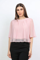 ميكا بلوزة واسعة بأكتاف عريضة كم طويلة بليسيه نسائي