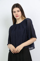 ميكا بلوزة واسعة بأكتاف عريضة كم طويلة بليسيه نسائي