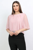 ميكا بلوزة واسعة بأكتاف عريضة كم طويلة بليسيه نسائي