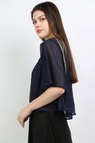 ميكا بلوزة واسعة بأكتاف عريضة كم طويلة بليسيه نسائي