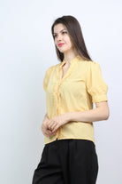 ميكا قميص منقوش بأزرار أمامية بياقة صغيرة نسائي