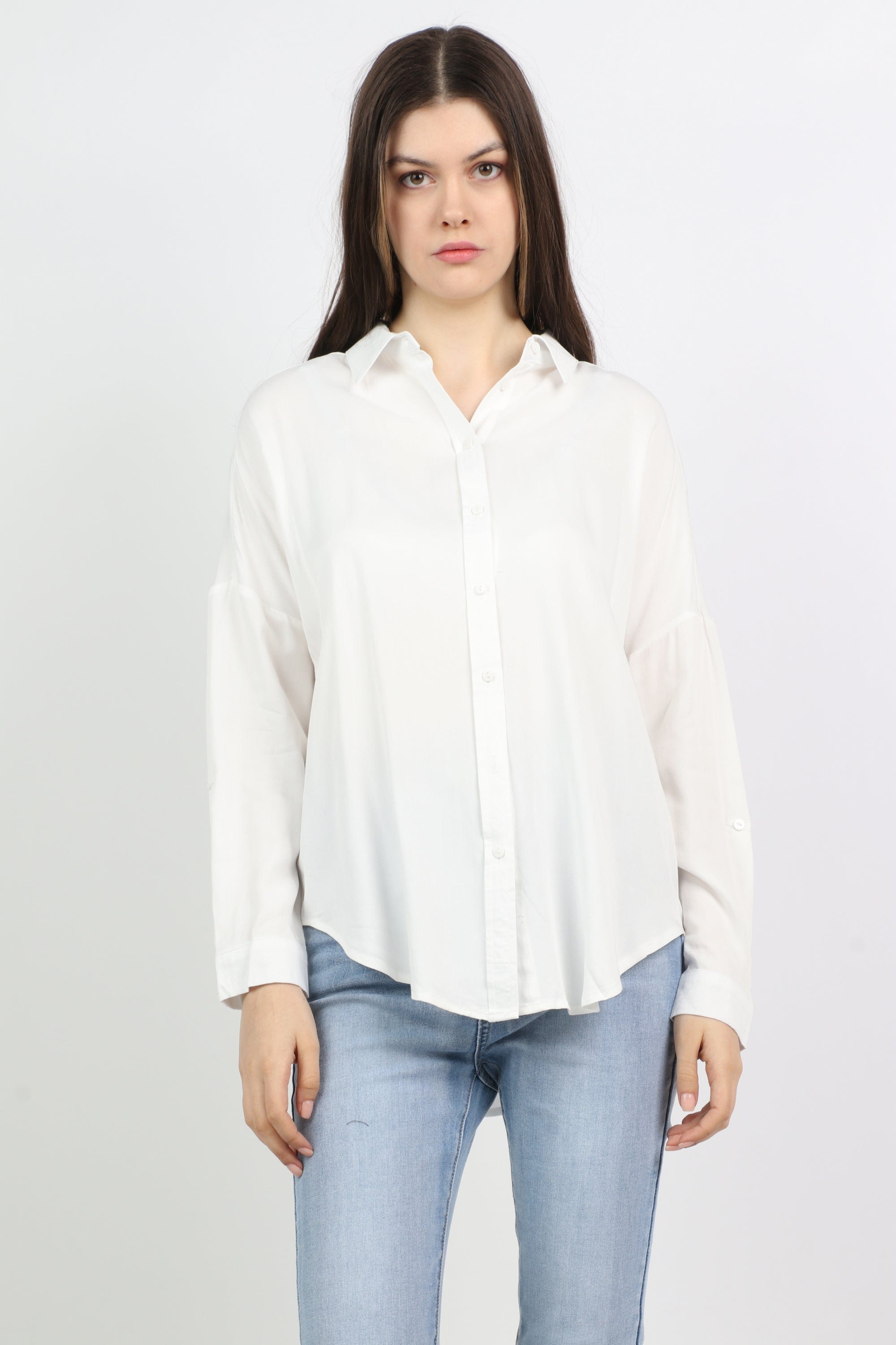 ميكا قميص سادة كاجوال كم طويل نسائي