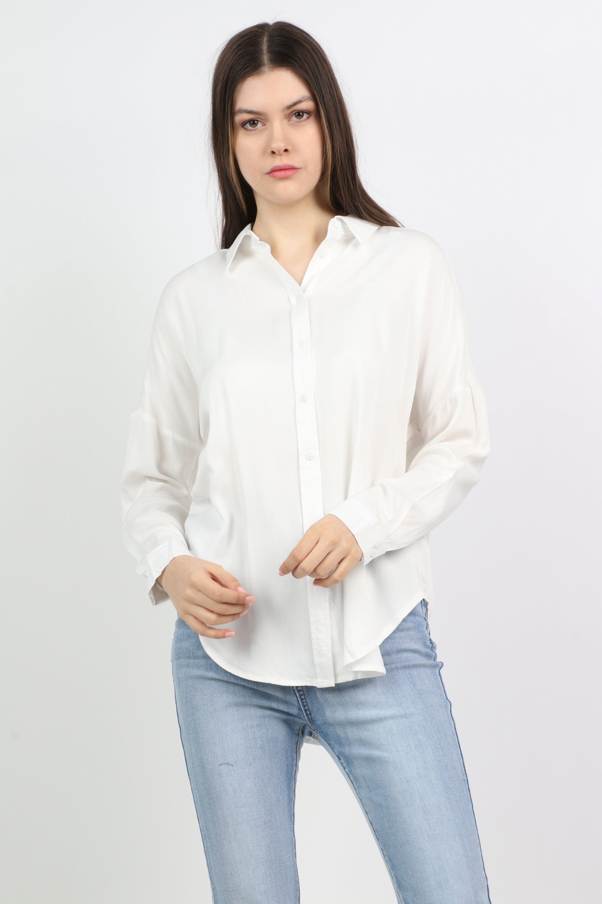 ميكا قميص سادة كاجوال كم طويل نسائي