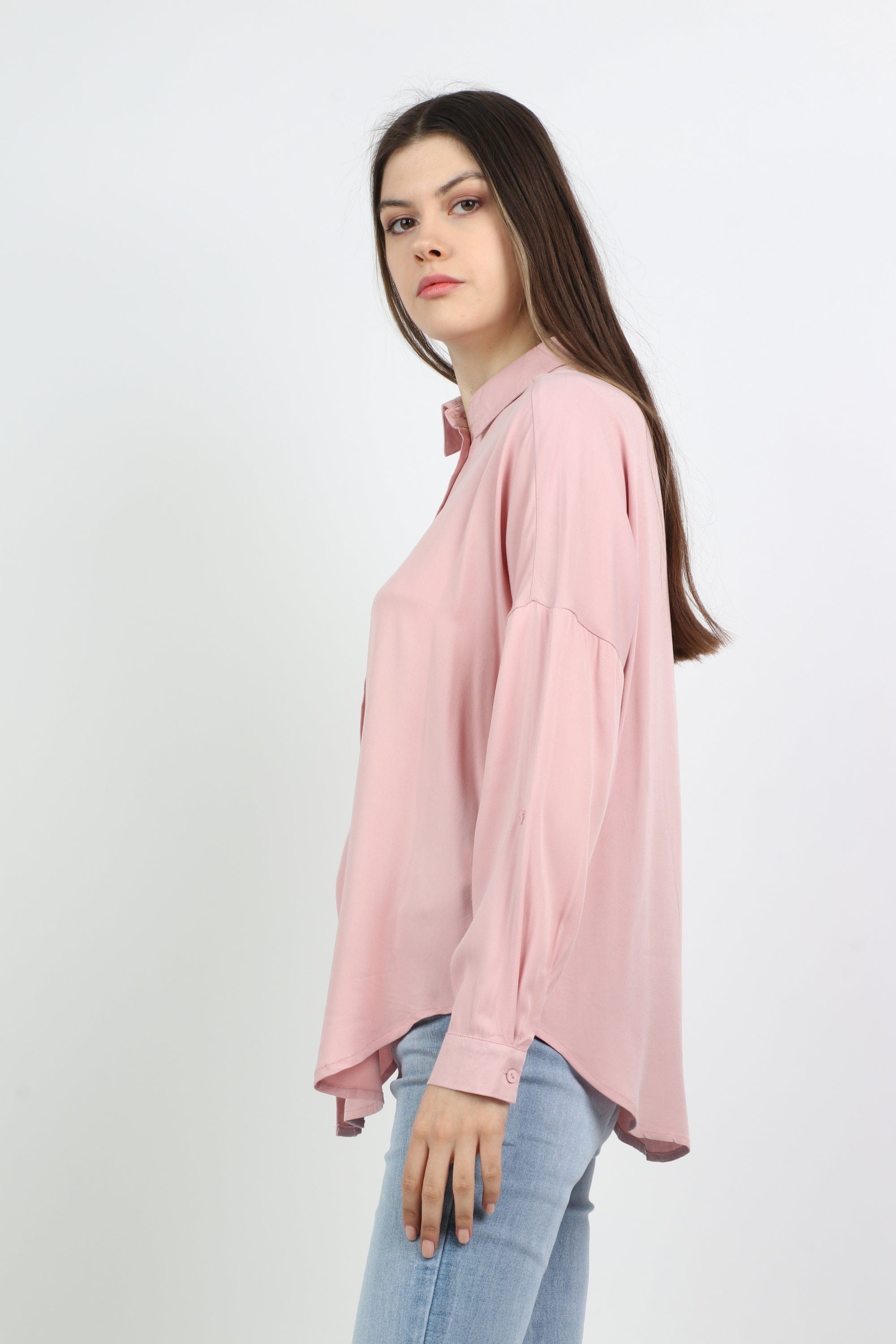 ميكا قميص سادة كاجوال كم طويل نسائي