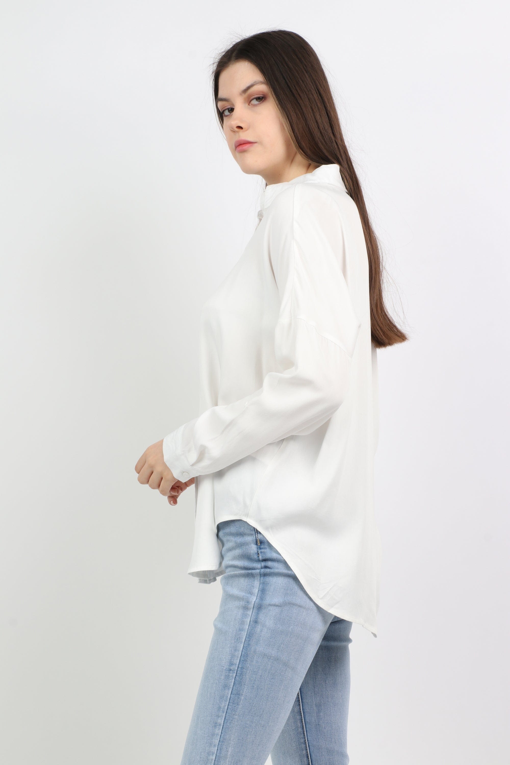 ميكا قميص سادة كاجوال كم طويل نسائي