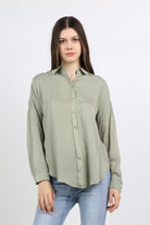 ميكا قميص سادة كاجوال كم طويل نسائي